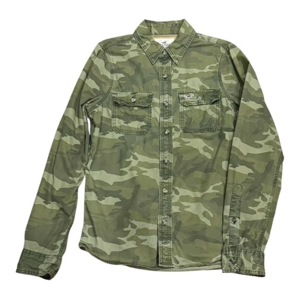 Hollister Shirt Mens Medium Green Camo Button Up Military Utility Long Sleeve